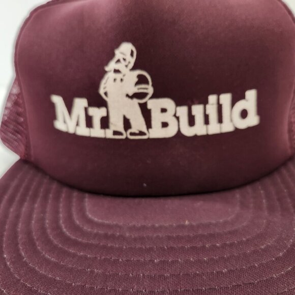 Mr Build Vintage Trucker Hat Mesh Burgundy 1980s - Picture 2 of 8